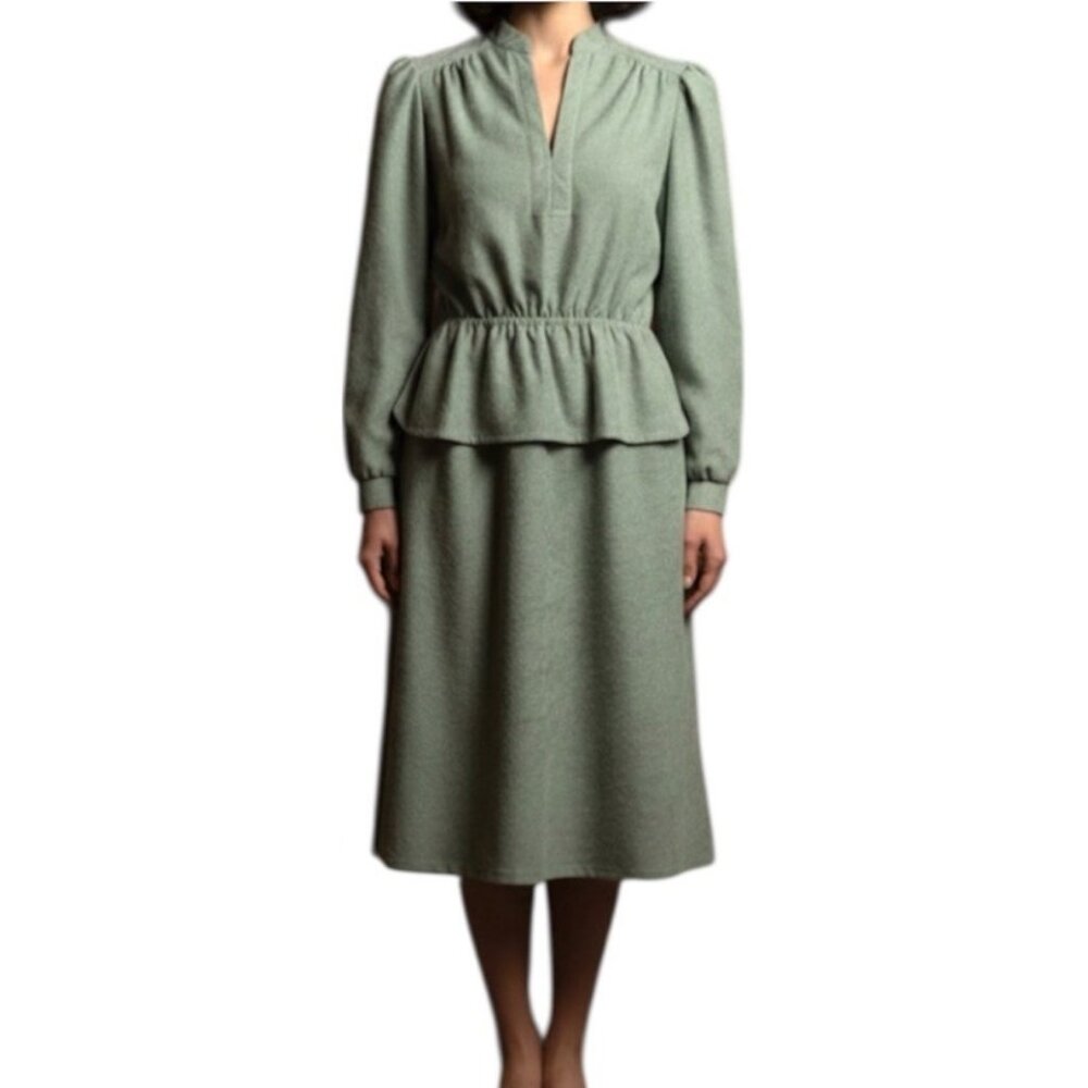 Marinette Vintage Light Green 80s Peplum Business Casual Party Dress Size 6